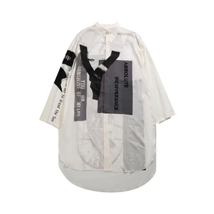Yohji Yamamoto Pour Homme Asymmetry Collar Print Blouse White