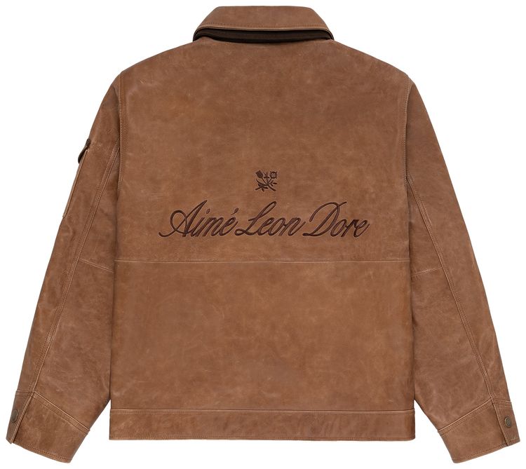 Aime Leon Dore Leather Aviator Jacket Brown