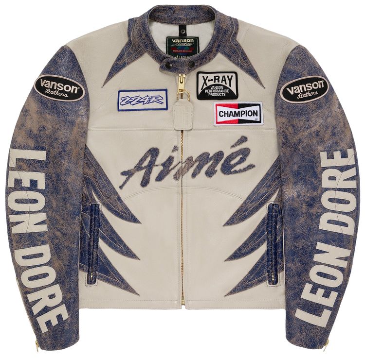 Aime Leon Dore x Vanson Distressed Leather Moto Jacket Pristine