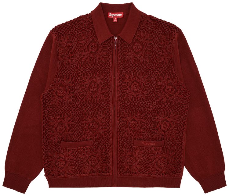 Supreme Crochet Zip Up Cardigan Dark Red