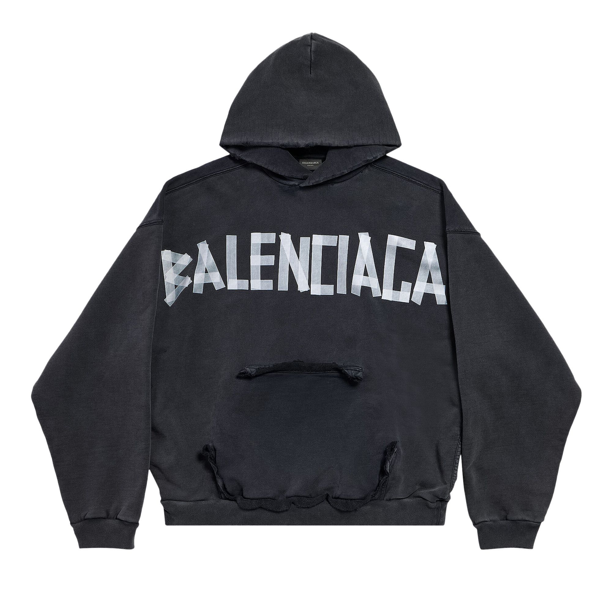 Buy Balenciaga Ripped Pocket Hoodie 'Faded Washed Black' - 744441
