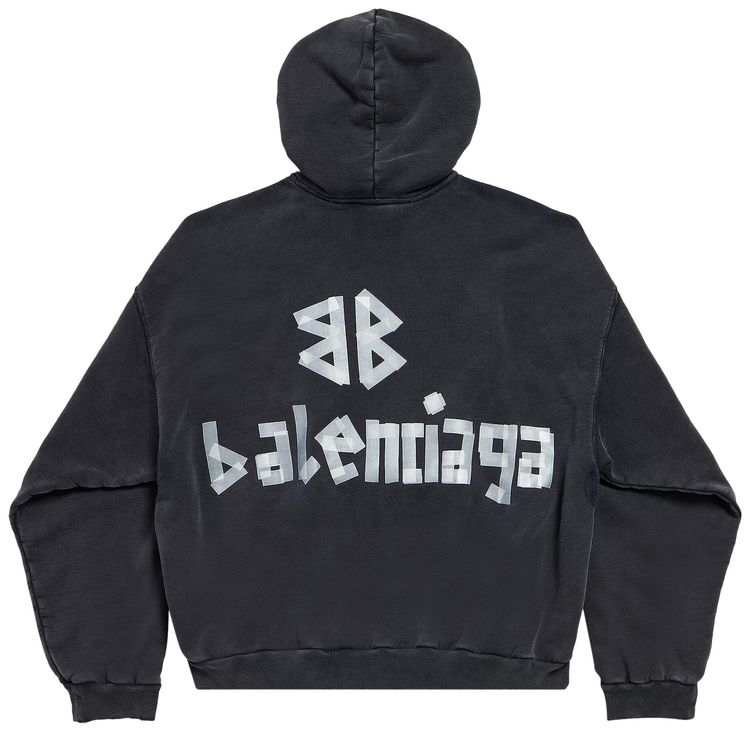 Balenciaga Ripped Pocket Hoodie Faded Washed Black