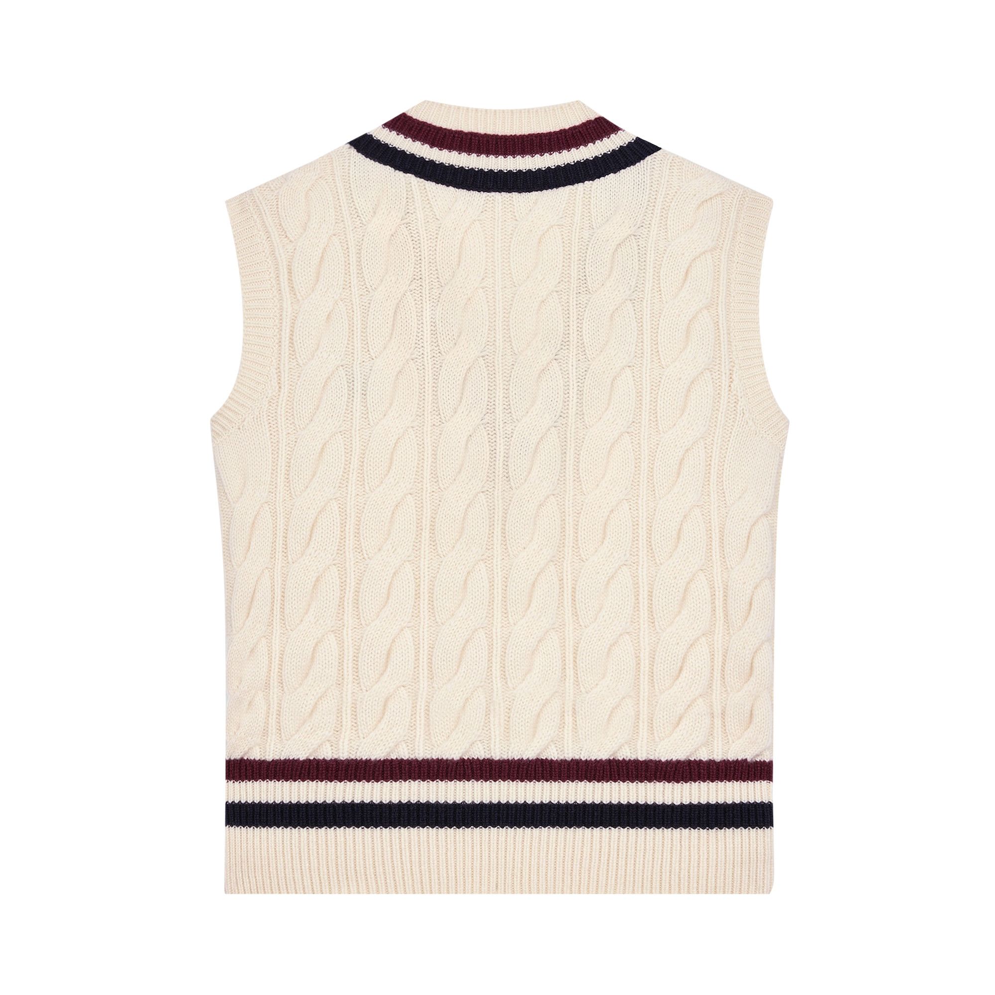 Buy CELINE Triomphe Cashmere V-Neck Cable Knit Vest 'Ecru/Burgundy