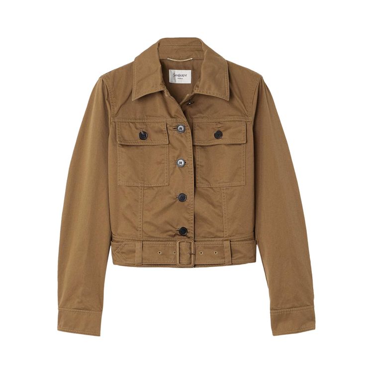 Saint Laurent Cropped Belted Jacket Chatain