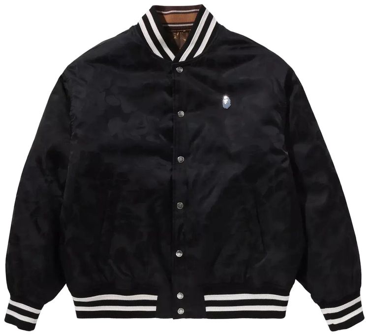 BAPE Solid Camo Jacquard Nylon Reversible Bomber Padded Jacket Black