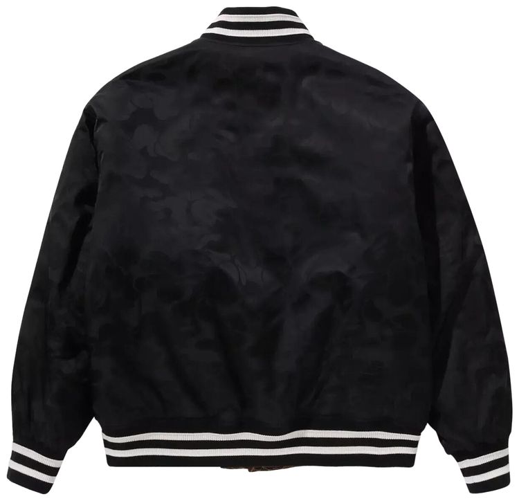 BAPE Solid Camo Jacquard Nylon Reversible Bomber Padded Jacket Black