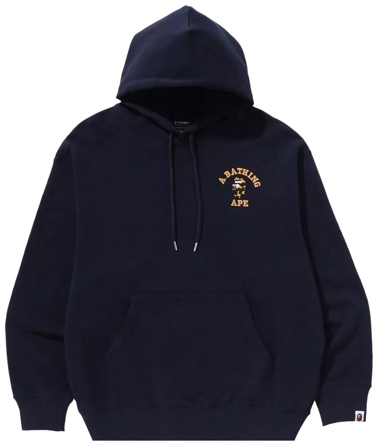 BAPE 1st Camo College Logo Relaxed Fit Pullover Hoodie Navy