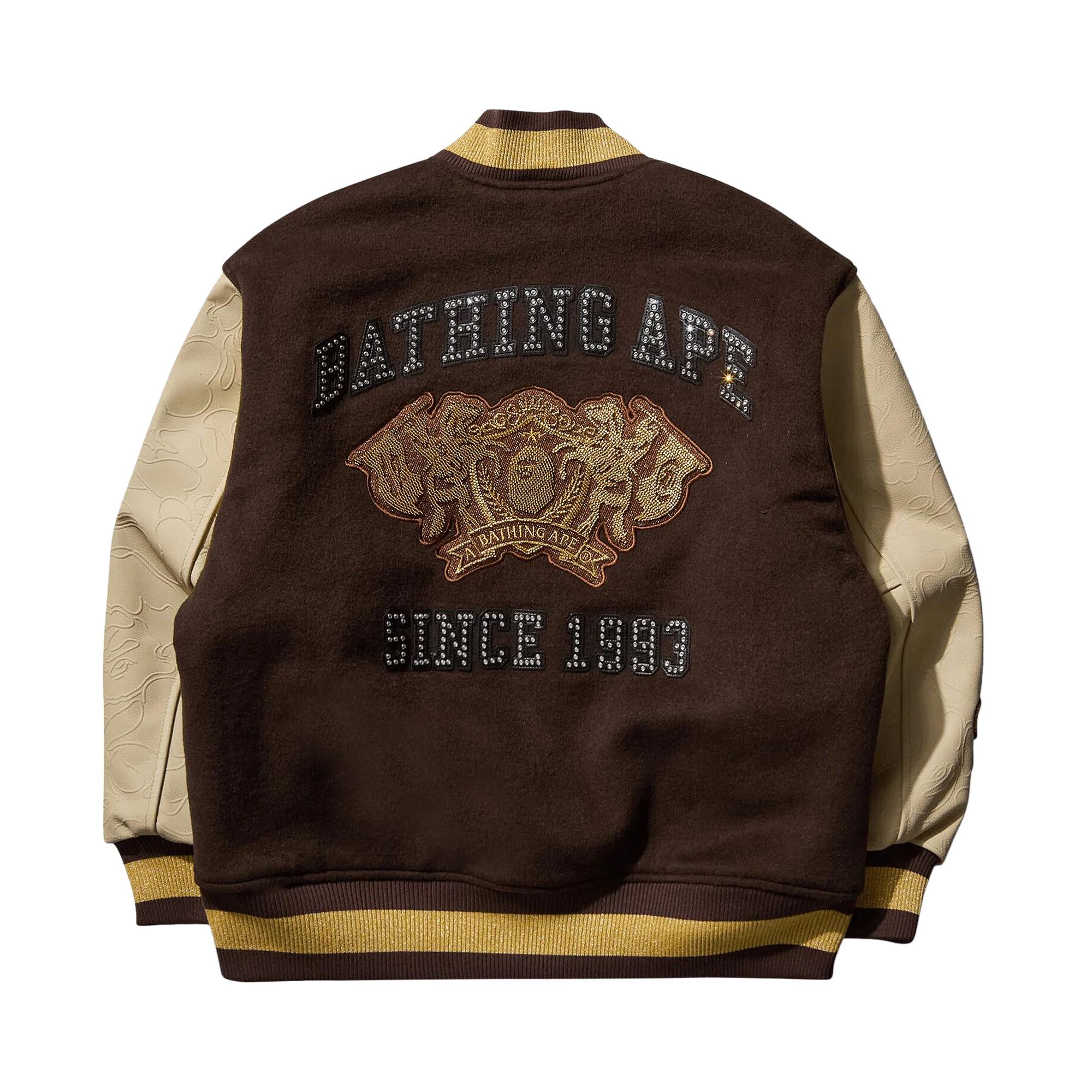 Buy BAPE Line Camo Multi Logo Wool Varsity Jacket 'Brown