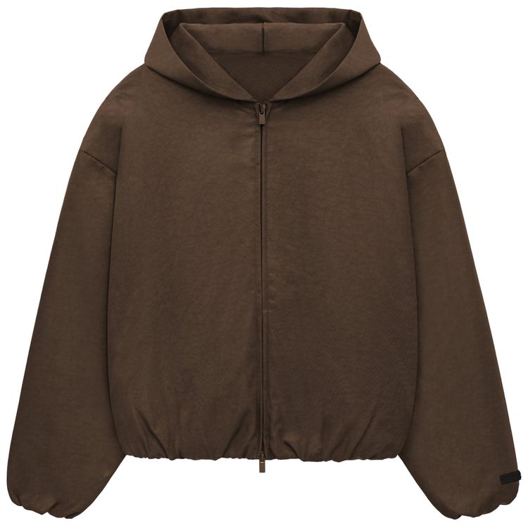 Fear of God Essentials Textured Nylon Hooded Bomber Jacket Brown