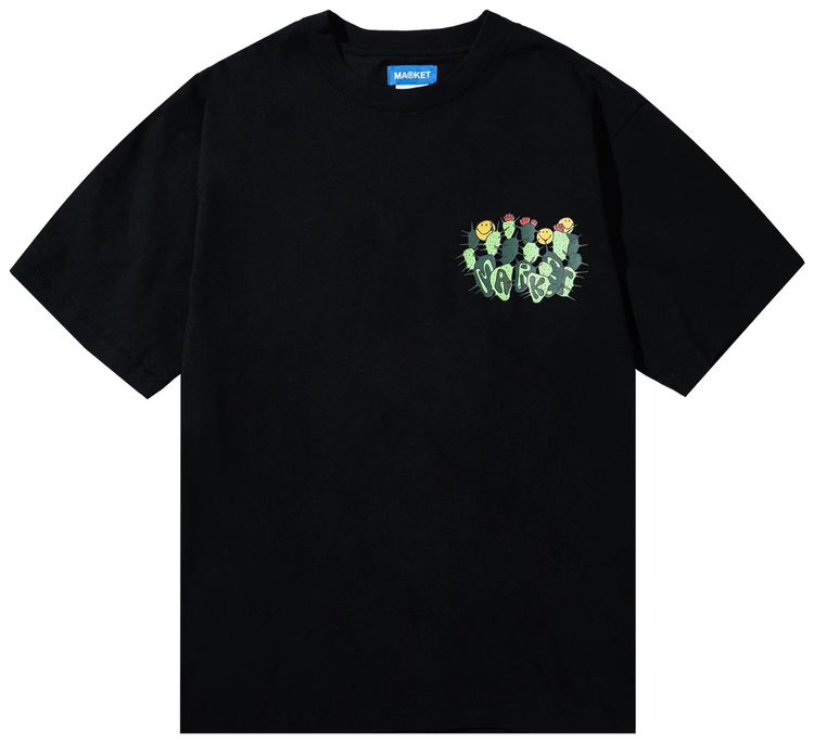 Market Smiley Cactus T Shirt Black