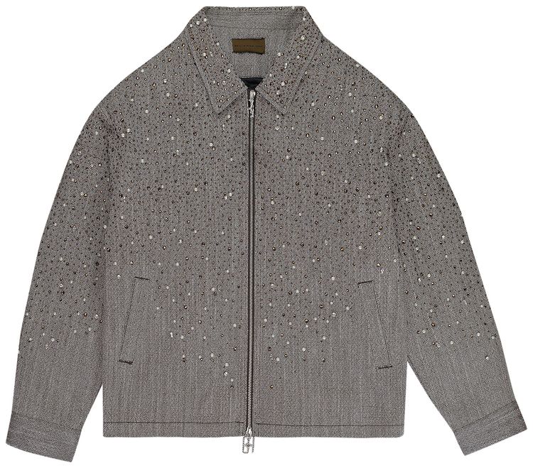 Birth Of Royal Child Rhinestone Zipper Work Jacket Brown