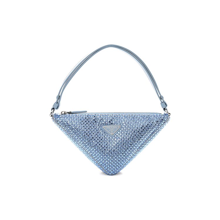 Prada Triangle Crystal Embellished Satin Bag Blue
