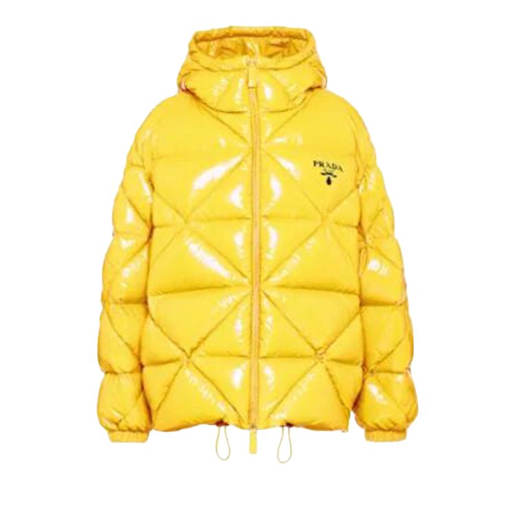 Prada Logo Puffer Quilted Coat Yellow