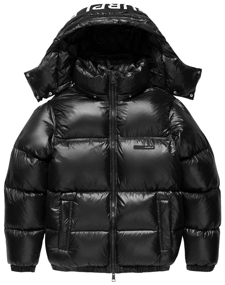 PURPLE BRAND Poly Snap Off Hood Puffer Jacket Black