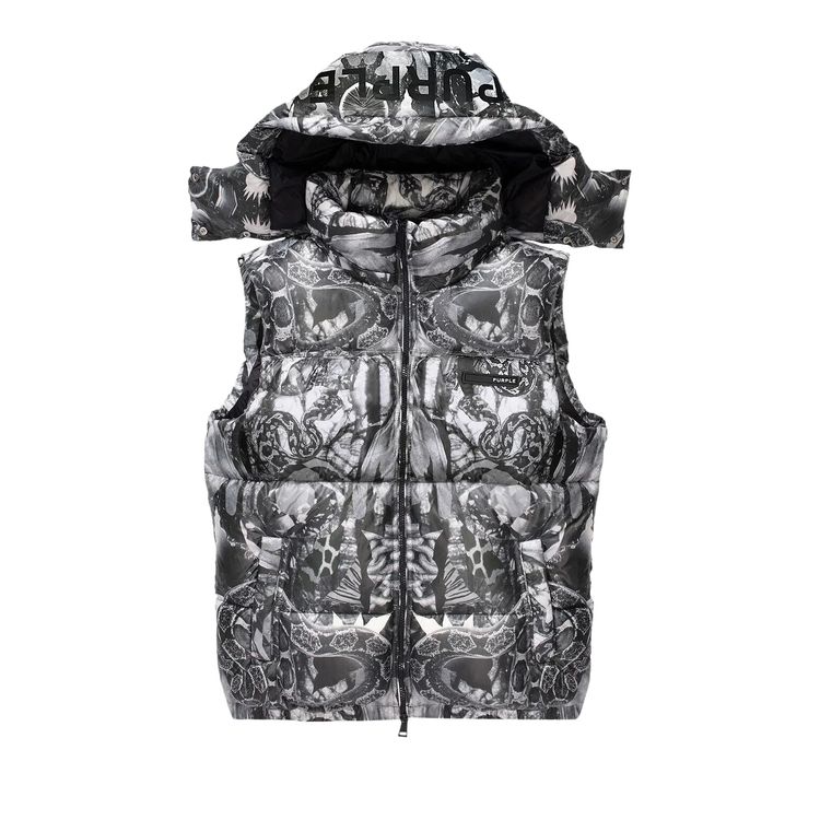 PURPLE BRAND Poly Snap Off Hood Puffer Vest Black