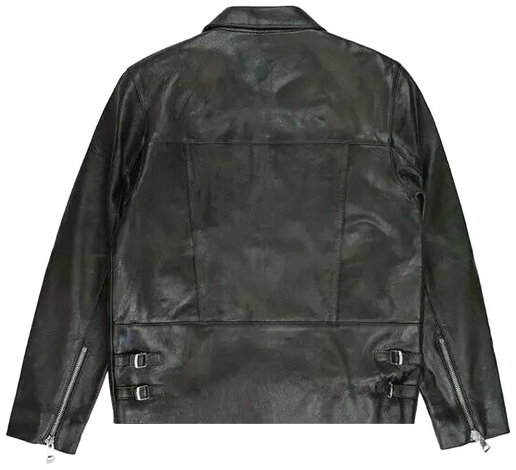 PURPLE BRAND Leather Front Zip Jacket Black