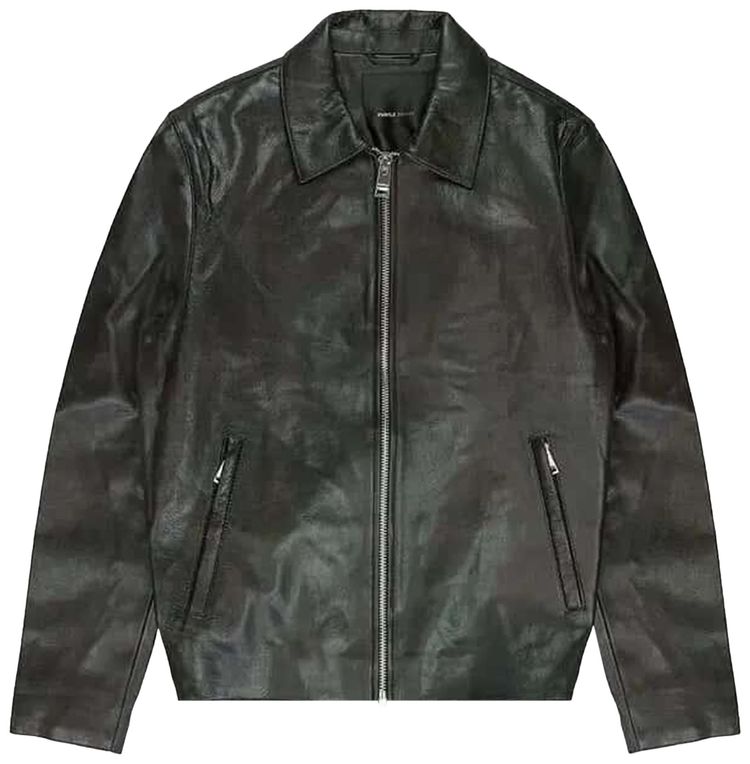 PURPLE BRAND Leather Front Zip Jacket Black