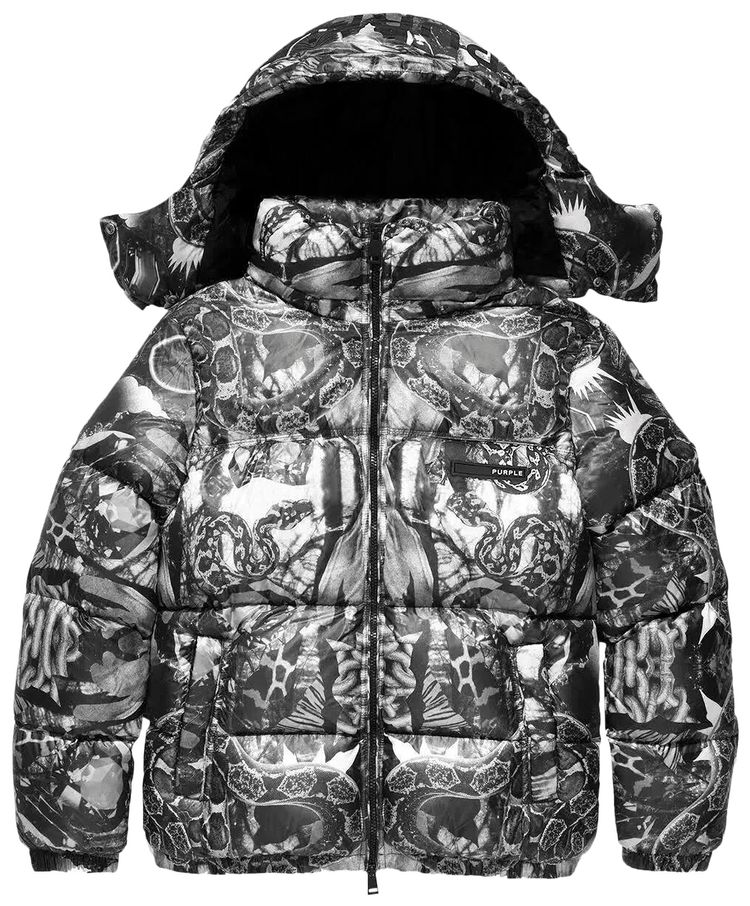 PURPLE BRAND Poly Snap Off Hood Puffer Jacket Black