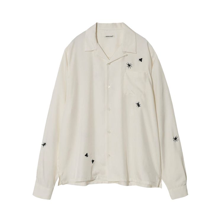 Undercover Spider Embroidered Semi Sheer Buttoned Shirt White