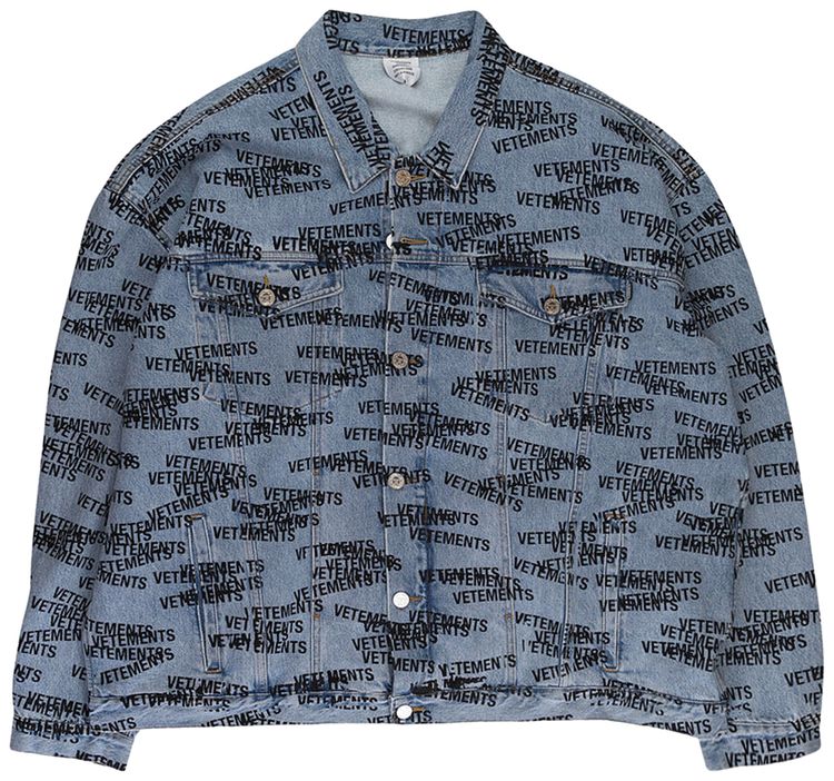 Vetements Stamped Logo Denim Jacket Blue