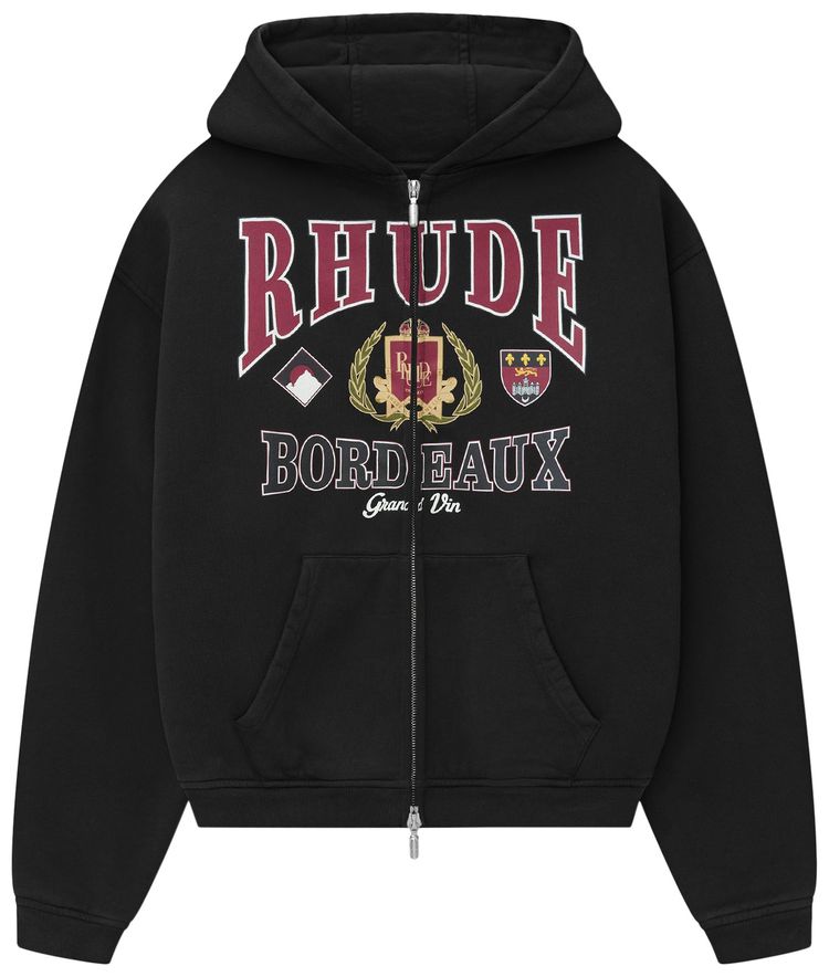 Rhude Bordeaux Grand Vin Zip Up Hoodie Vintage Black