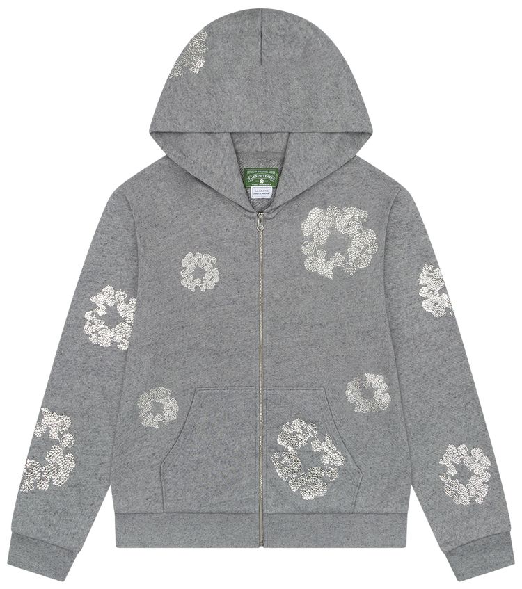 Denim Tears Cashmere Swarovski Cotton Wreath Zip Hoodie Grey