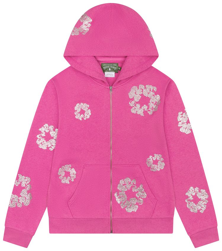 Denim Tears Cashmere Swarovski Cotton Wreath Zip Hoodie Pink