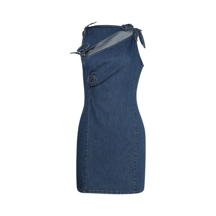 Coperni Denim Asymmetric Flower Mini Dress Blue
