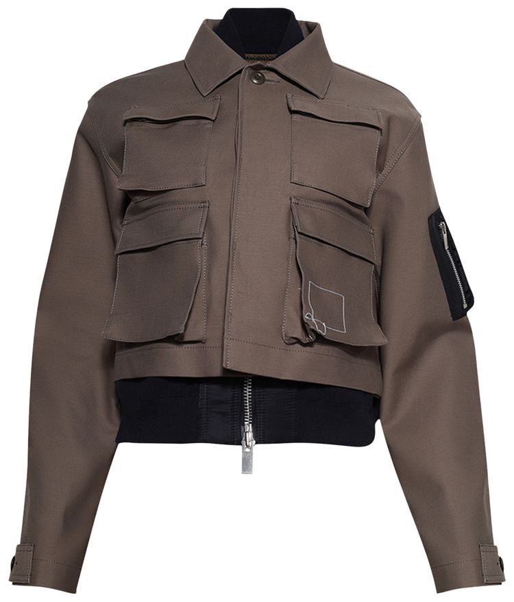 Sacai x WTAPS Cotton Back Satin x Nylon Twill Jacket Taupe