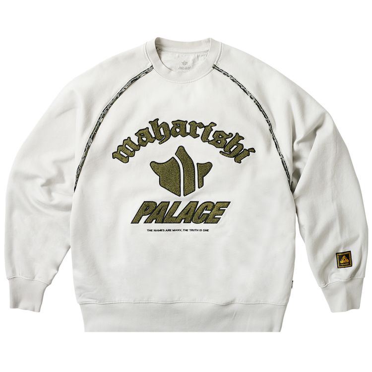 Palace x Maharishi Temple Script Crew Stone White