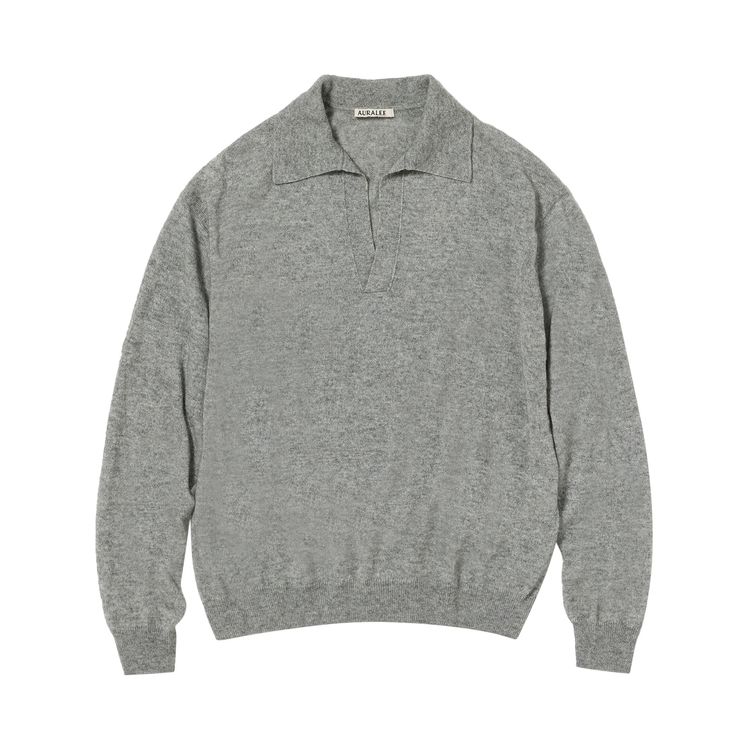Auralee Super Fine Cashmere Silk Knit Skipper Polo Grey