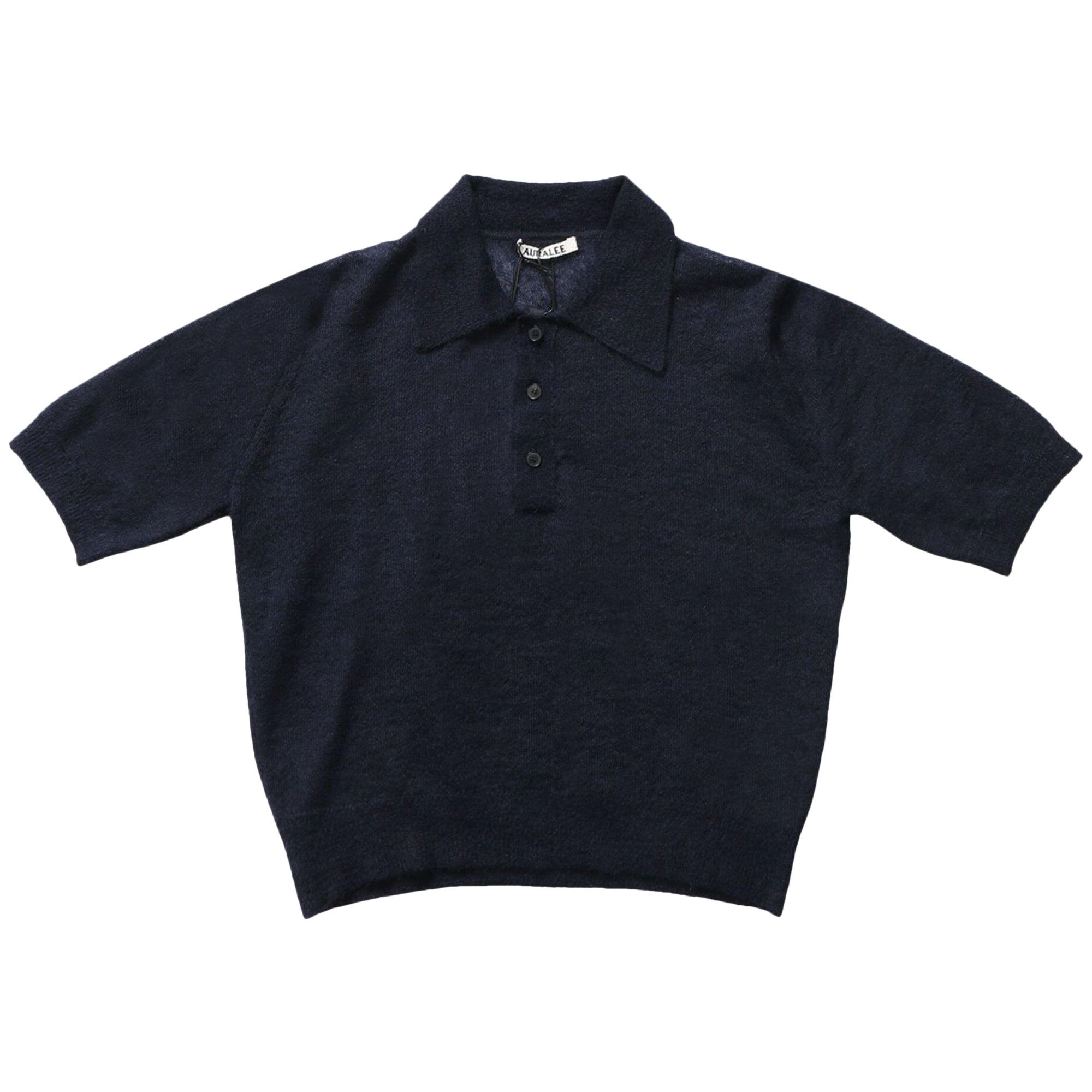 Buy Auralee Kid Mohair Sheer Knit Polo 'Navy' - A25SP05FG