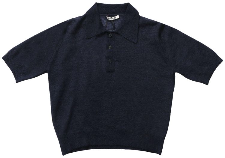 Auralee Kid Mohair Sheer Knit Polo Navy