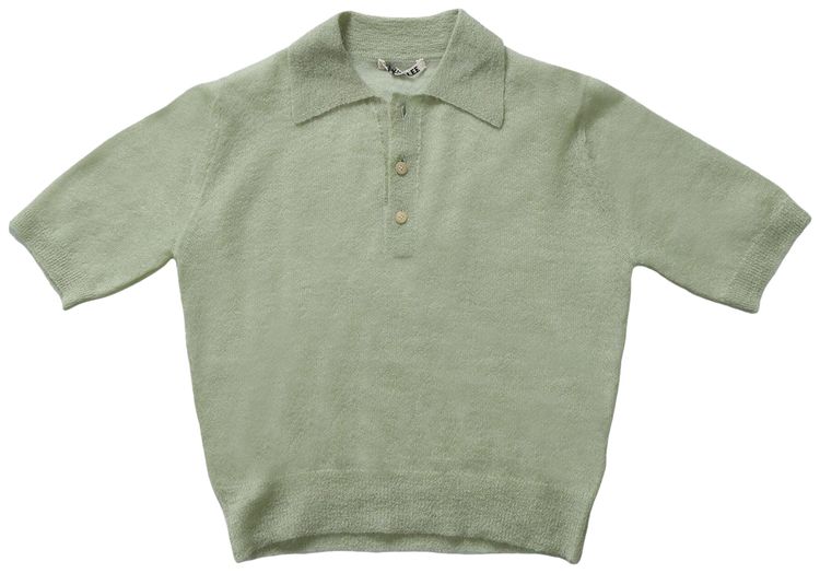 Auralee Kid Mohair Sheer Knit Polo Pale Green
