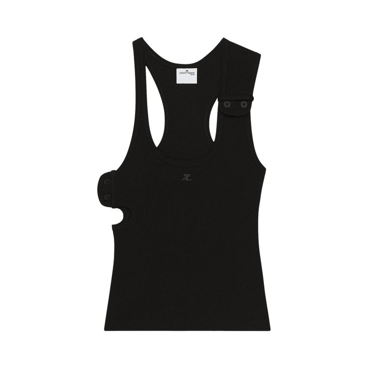 Courreges Double Buckle 90s Rib Tank Top Black