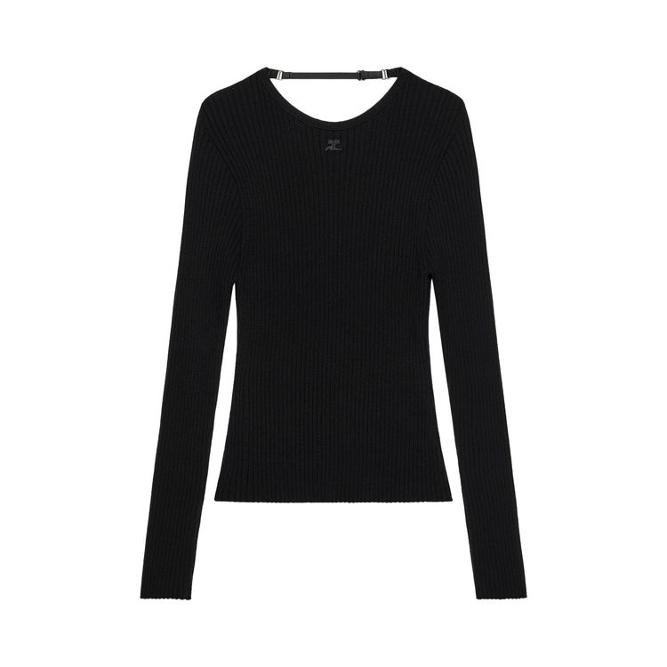 Courreges Lingerie Strap Rib Knit Sweater Black