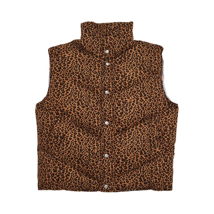 Advisory Board Crystals Camouflaged Puffer Vest Brown Leopard Print