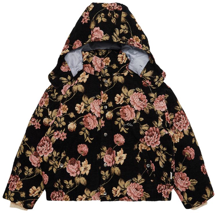 Advisory Board Crystals Floral Jacquard Puffer Jacket Black