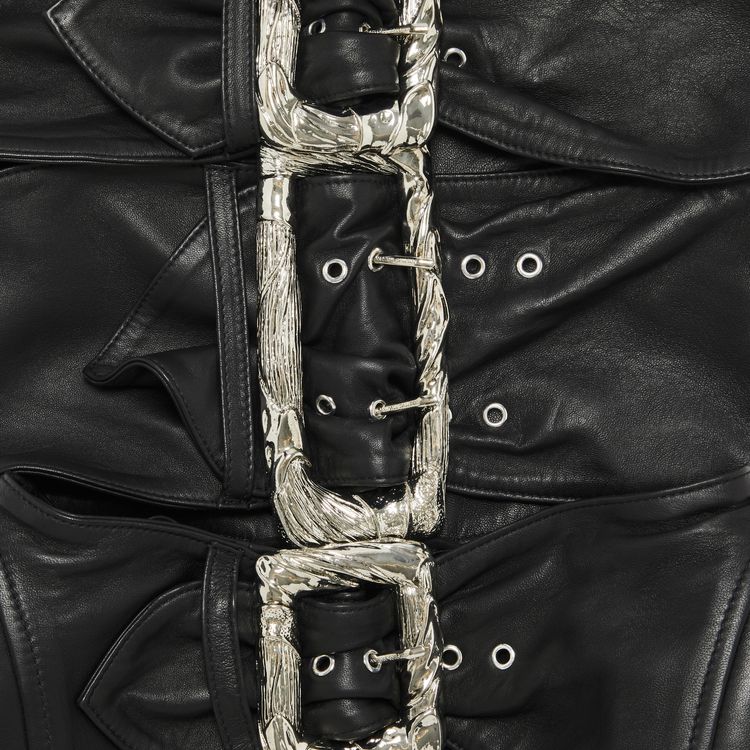 Jean Paul Gaultier Leather And Viscose Buckle Dress Black