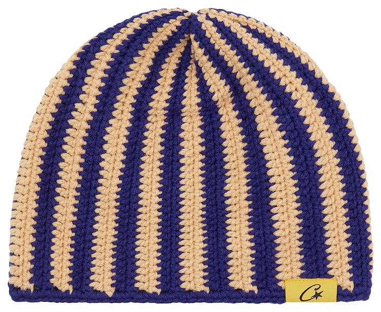 Corteiz Big Crochet Beanie Blue  Cream