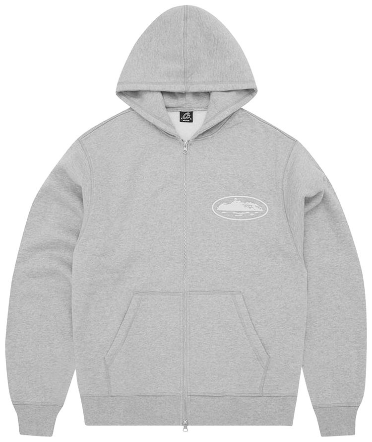 Corteiz Island Puff Print Zip Hoodie Heather Grey