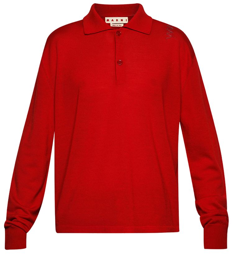 Marni Long Sleeve Polo Shirt Crimson