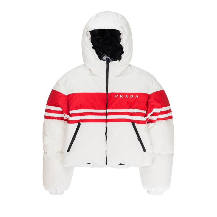 Prada Striped Puffer Coat WhiteRed