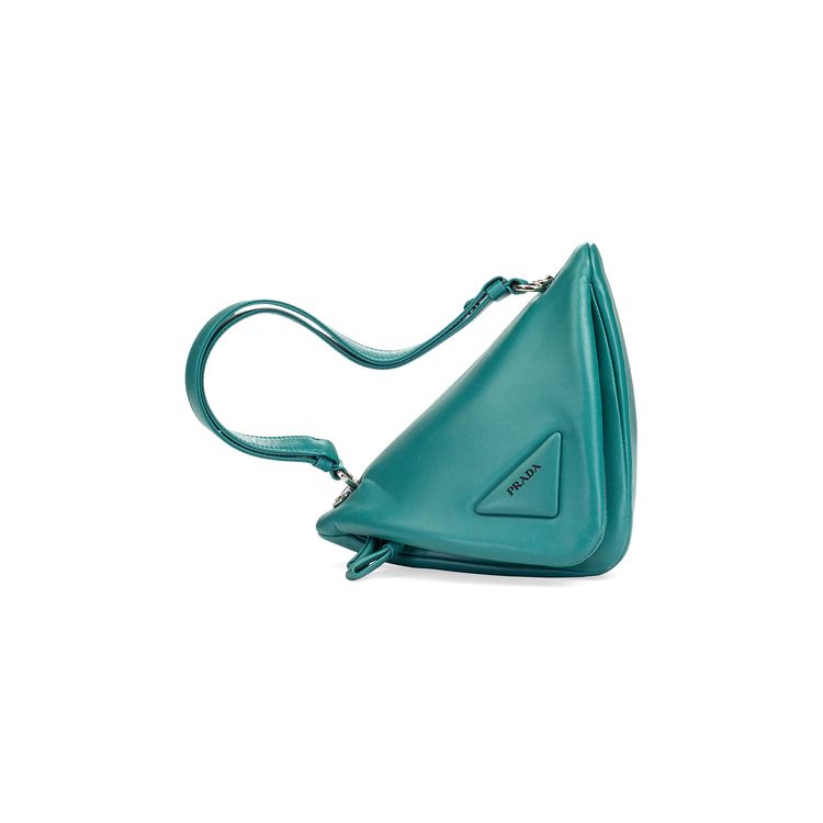 Prada Trangle Convertable Nappa Leather Handbag Blue Green