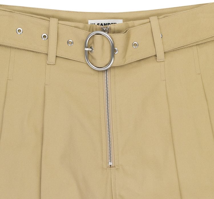 Jil Sander Belted Pleated Trousers Beige