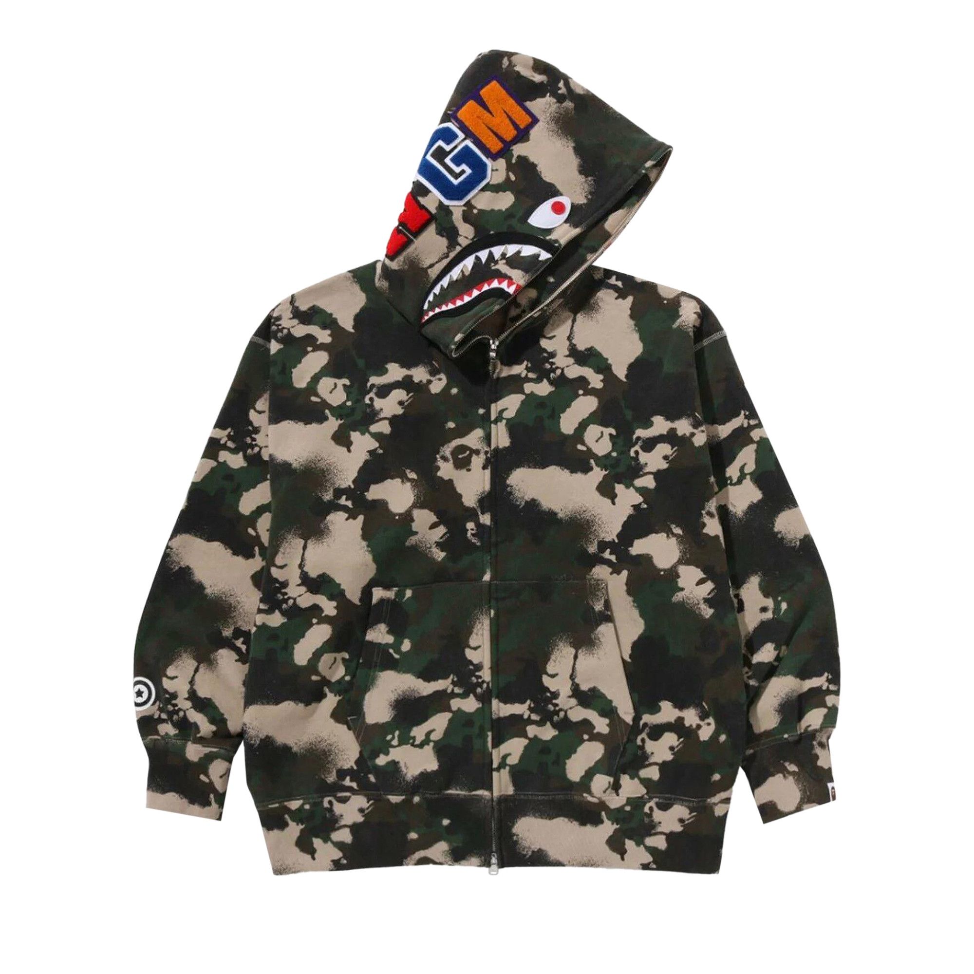 Buy BAPE Map Camo Shark Relaxed Fit Full Zip Hoodie 'Green' - 1L30