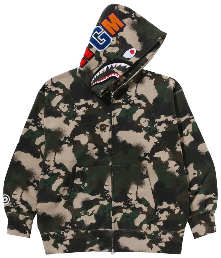 BAPE Map Camo Shark Relaxed Fit Full Zip Hoodie Green