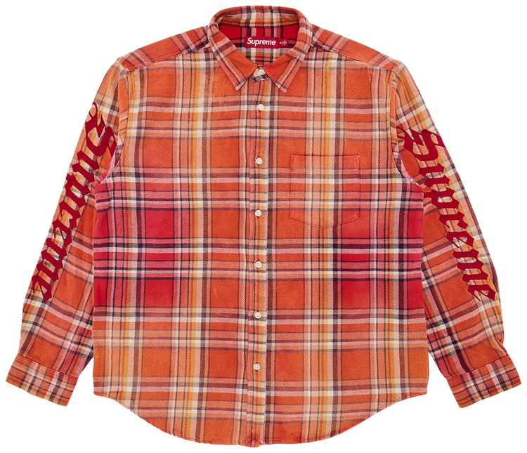 Supreme Old English Plaid Flannel Shirt Orange