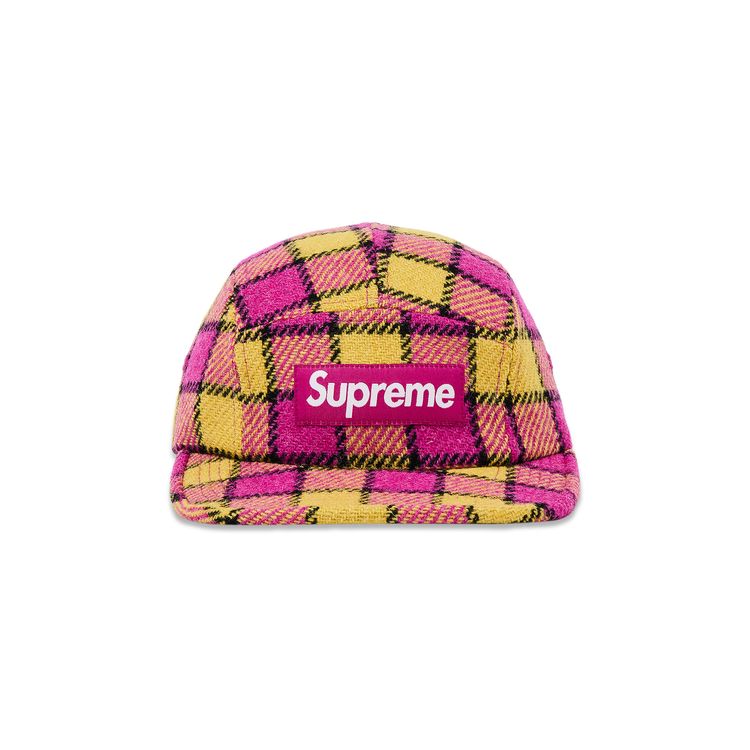 Supreme Harris Tweed Camp Cap Pink Plaid
