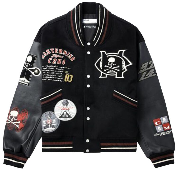 Mastermind Japan x C2H4 Curvilinear Varsity Jacket Silent Black
